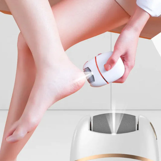 Automatic Electric Foot Grinder Pedicure Device – Rechargeable Callus Remover with Pumice Stone (White)