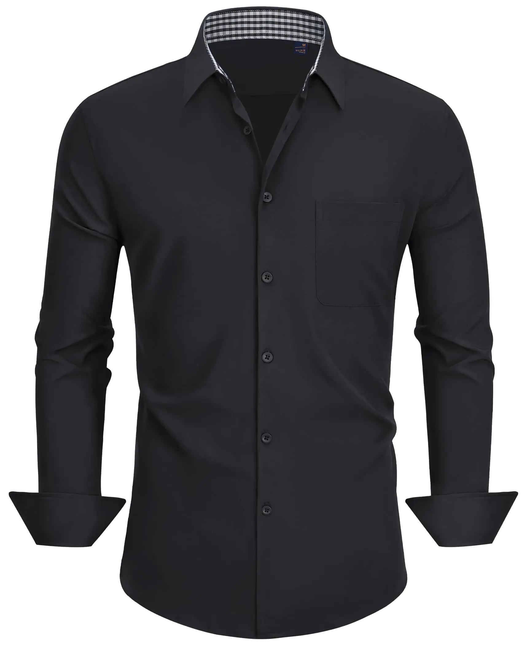 Alimens & Gentle Mens Long Sleeve Shirts Casual Plaid Button Down Shirts for Men Black Dress Shirt