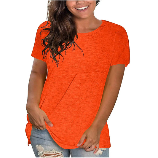 Plus Size Tops for Women Summer Casual Short Sleeve Shirts Solid Color Crewneck T Shirts Loose Fit Basic Tee Shirt