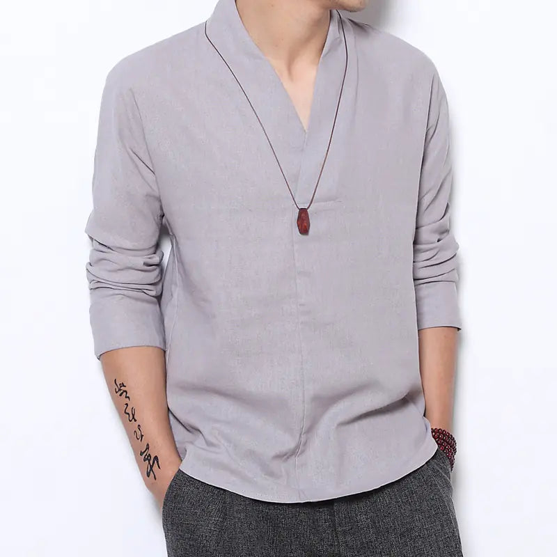 Linen Shirt for Men, Loose Long Sleeve Zen Tee