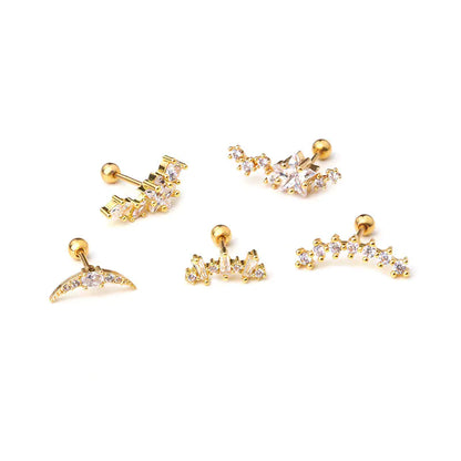 Stainless Steel Star Zirconia Screw Earrings (Pierced)