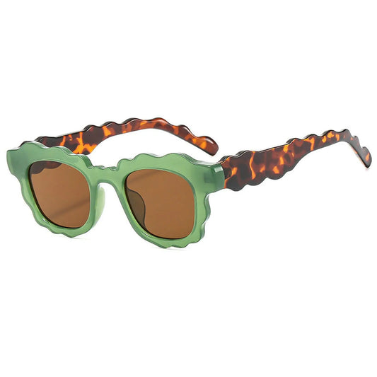 COTIA Fashion Square Sunglasses Women New Unique Irregular Wave-Shaped Frames Sun Glasses for Men Trending Cute Eyewear (green)