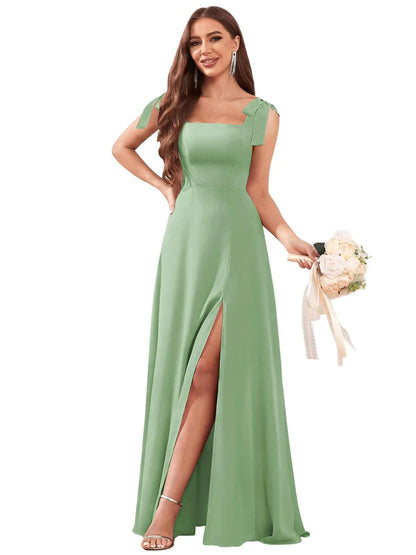 YMeiPaodw Womens Lone Bow Strap Bridesmaid Dresses for Women A Line Ruched Long Chiffon Formal Evening Party Gown Sage Green Size 6