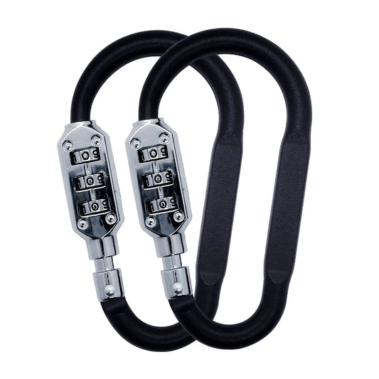 Combination Carabiner ClipsV-Resourcing Resettable 3 Dial Digit Combination Lock Carabiner Keychainfor Suitcase Luggage Travel Baggage Backpack (D Shaped Large Size Black 2 Pack)