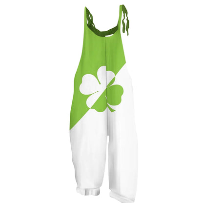 St Patricks Day Outfits for Women Plus Size Jumpsuit for Curvy Women Plus Size Linen Shamrock Graphic Holiday Irish Casual Sleeveless Spaghetti Strap St Patricks Day Women Petite Jumpsuits for Women