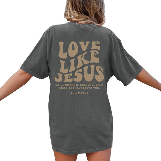 I Love Jesus Shirts for Women Drop Shoulder Round Neck Graphic Letter Tshirts Blouse Trendy Loose Fit Holiday T-Shirt Blouse TopsFaith Shirts for WomenChristian T Shirts for Women Grey
