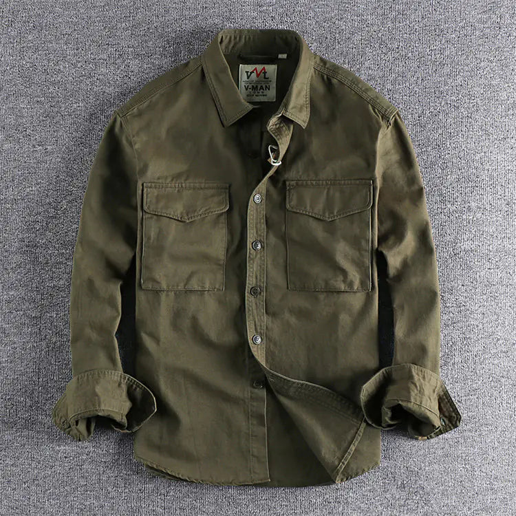 2021 Japanese Retro Workwear Pocket Shirt for Men