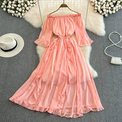 Ruffled Chiffon Dress for Women - Casual Elegance