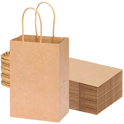 OUTUXED 25pcs Gift Bags 5.25x3.2x8 Small Paper Gift Bags Kraft Paper Bags with Handles Bulk Shopping Bags Retail Bags for Small Business Birthday Wedding Party Favor Bags Merchandise Bags Brown