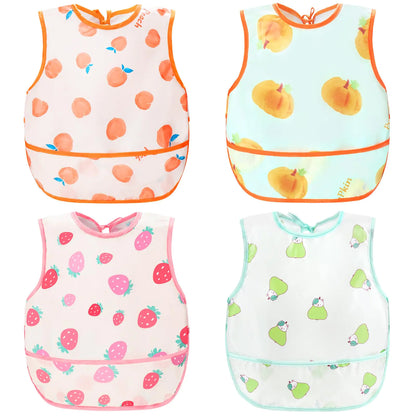 Accmor 4pcs Baby Bibs Waterproof Baby Toddler Apron Bibs Short Sleeve Smock Bib Baby Food Bibs for Baby Boys Girls Feeding Eating