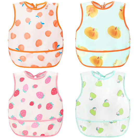 Accmor 4pcs Baby Bibs Waterproof Baby Toddler Apron Bibs Short Sleeve Smock Bib Baby Food Bibs for Baby Boys Girls Feeding Eating