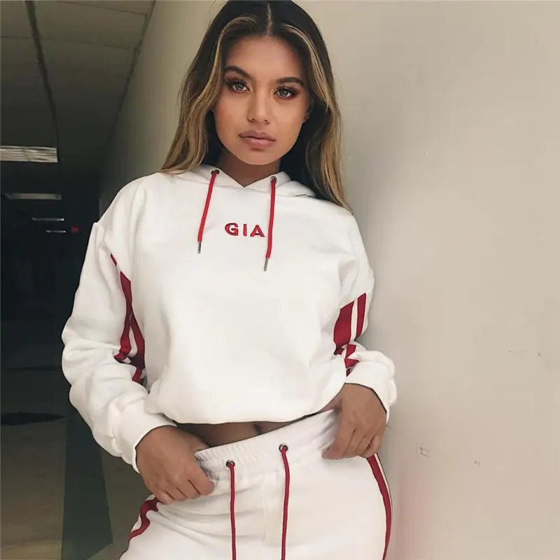 Color Block Striped Hoodie Casual Tracksuit Set