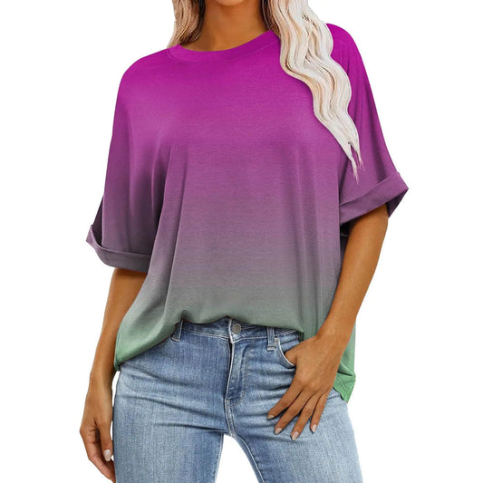 Oversized Tshirts for Women Half Sleeve Cute Summer Crew Neck T Shirts Tie Dye Elbow Length Tee Shirts Trendy 1/2 Sleeve Tunic Tops to Wear with Leggings Casual Spring Blouses 2024Hot PinkXxl