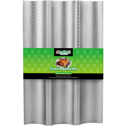 AMAGABELI GARDEN & HOME French Baguette Pans for Baking 15”x9.6” Nonstick Carbon Steel 3 Loaf Perforated Bread Tray Bake Mold Toast Bakeware Silver BG283