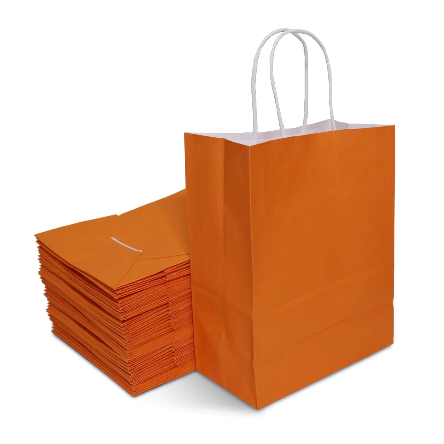 TOWRAP Orange Gift Bags 50Pcs 10x5x13 Inch Kraft Paper Bags with Handles Bulk Shopping Bags Party Bags Retail Bags Merchandise Bags Favor Bags