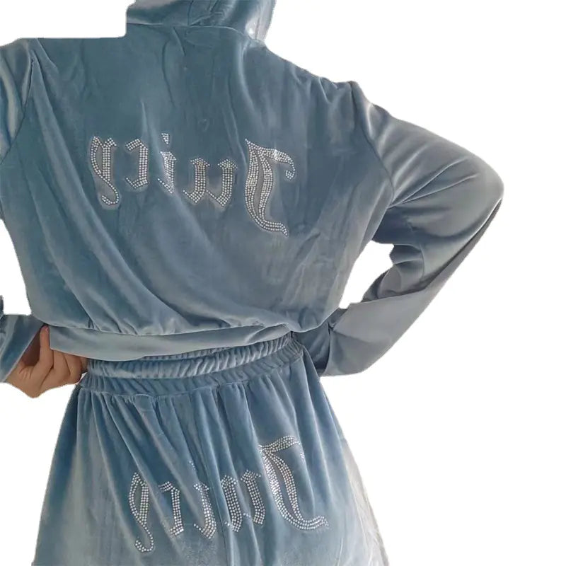 2022 Autumn Winter Fashion Rhinestone Velour Tracksuit