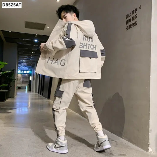 Men's 2-Piece Tracksuit Set - Hooded T-Shirt & Pants