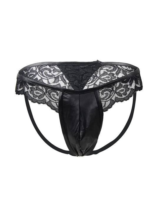 ohyeahlady Mens Lace Thong Sexy Panties Underwear with Soft Pouch G-strings Black Lingerie for Men Bikini Briefs S