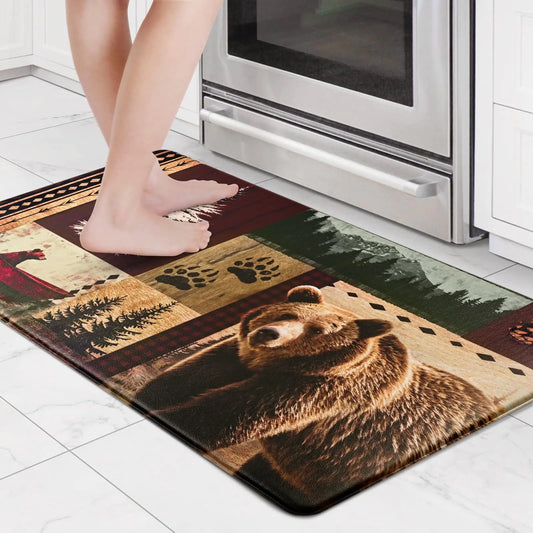 Likiyol Kitchen Mats for Floor Bear Kitchen Rugs Anti Fatigue Mats for Kitchen Floor Farmhouse Kitchen Mat Cushioned Non Slip Forest Deer Kitchen Floor Mat for Home Sink 18 x 30