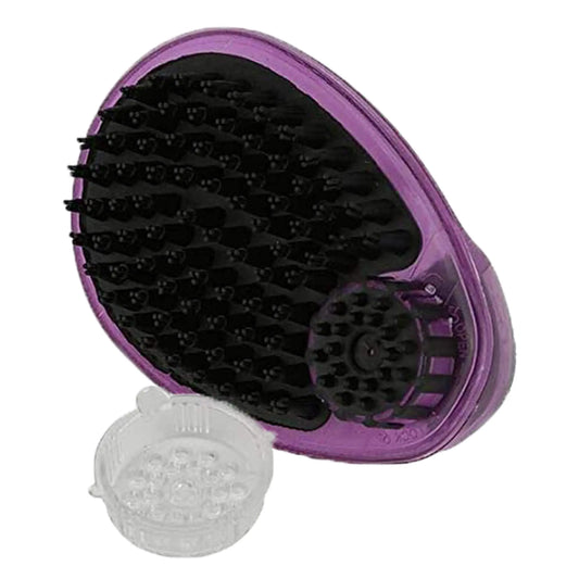 Pet Brush by Poodle Pet |Dog Soap and Shampoo Dispenser for Daily Grooming | Rinses Coat While Removing Lint and Shed Hair |For Short or Medium Hair | Soft Rubber Bristles Gentle on Skin | Purple