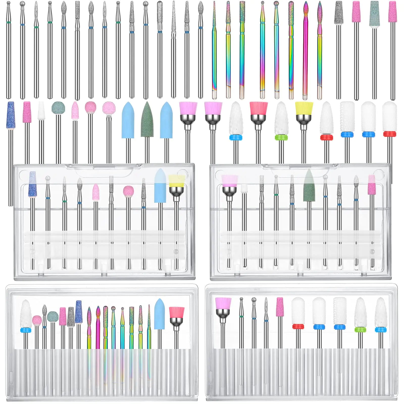 47 Pcs Nail Drill Bits Sets 3/32 Inch Electric Diamond Ceramic Acrylic Gel Nail Bit Kit Nail Supplies Carbide Cuticle Bit for Nail Drill Remover Bits for Home Salon Gel Nails Manicure Pedicure Tools