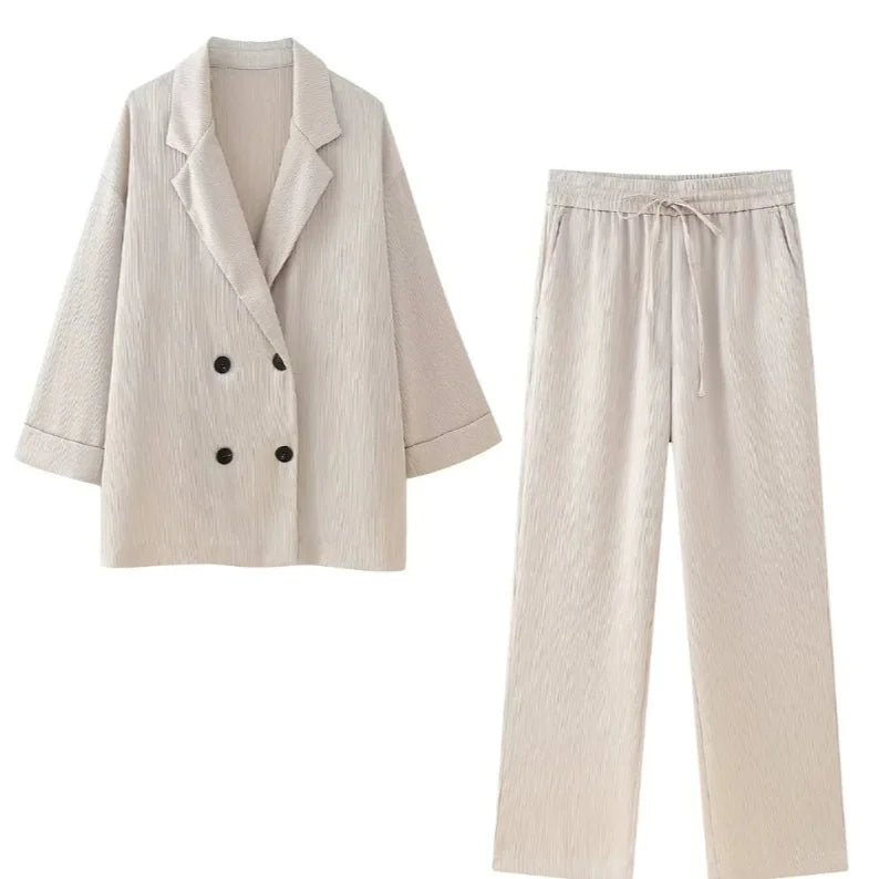 Ruffled Blazer & Casual Trousers Suit