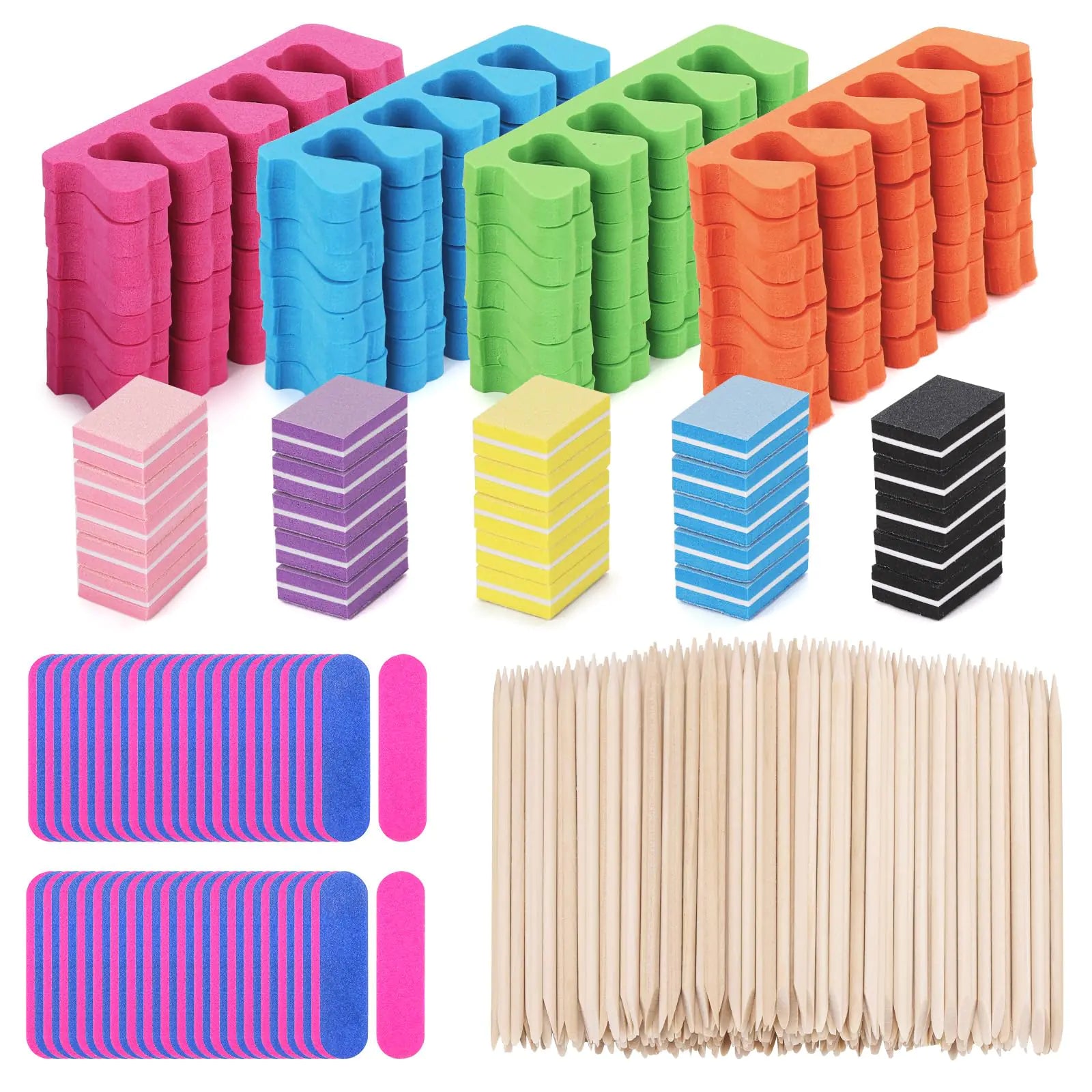 273Pcs Toe Separators Set- Nail Spa Party Tools Mini Nail Files Buffers Block Orange Nail Sticks Pedicure Wood Cuticle Pushers