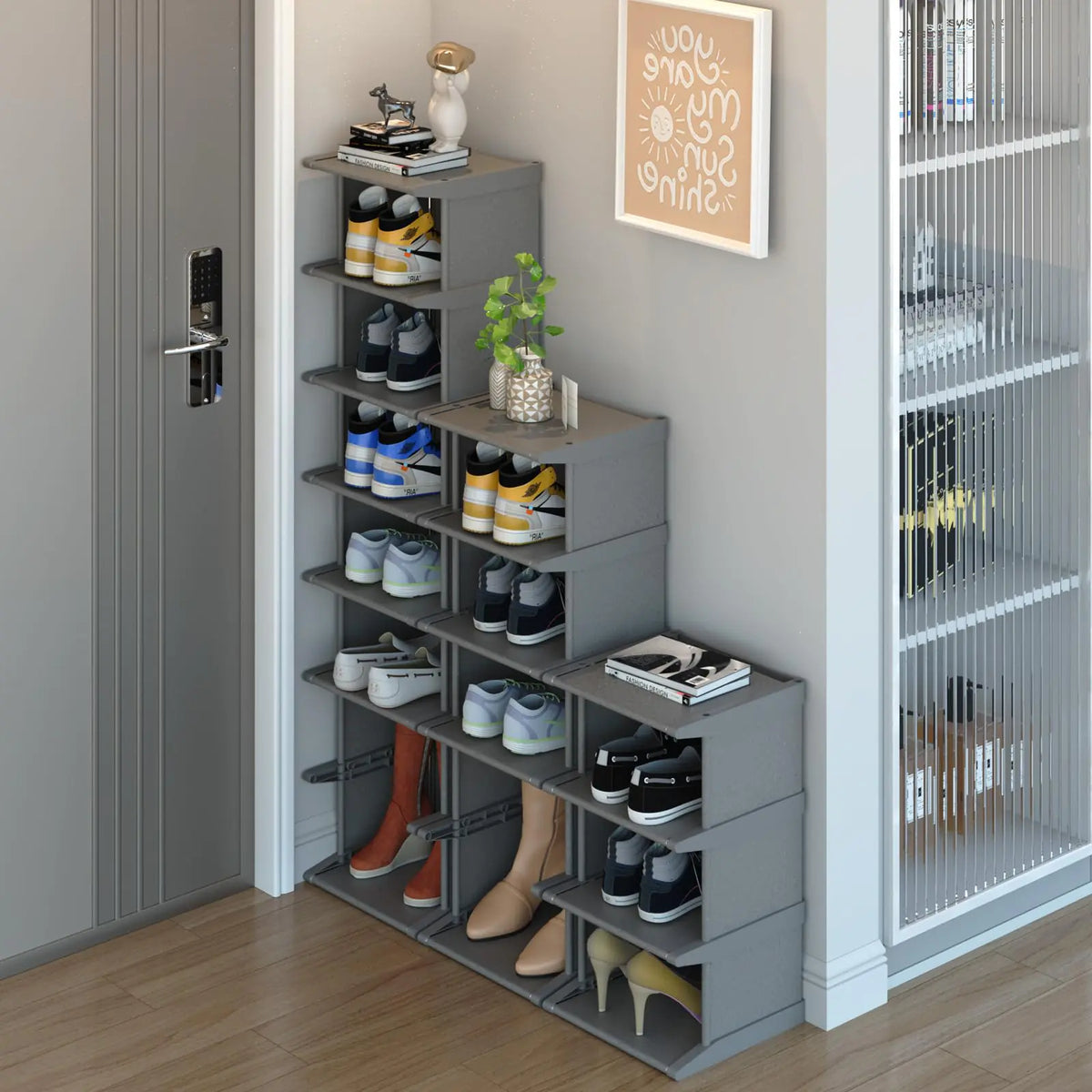 AFOORD Narrow Shoe Rack 18 Tiers Tall Skinny Shoe Organizer Small Space and Vertical Shoe Rack Suitable for EntrywayHallwayCloset Corner Bedroom and Garage Shoe Shelf