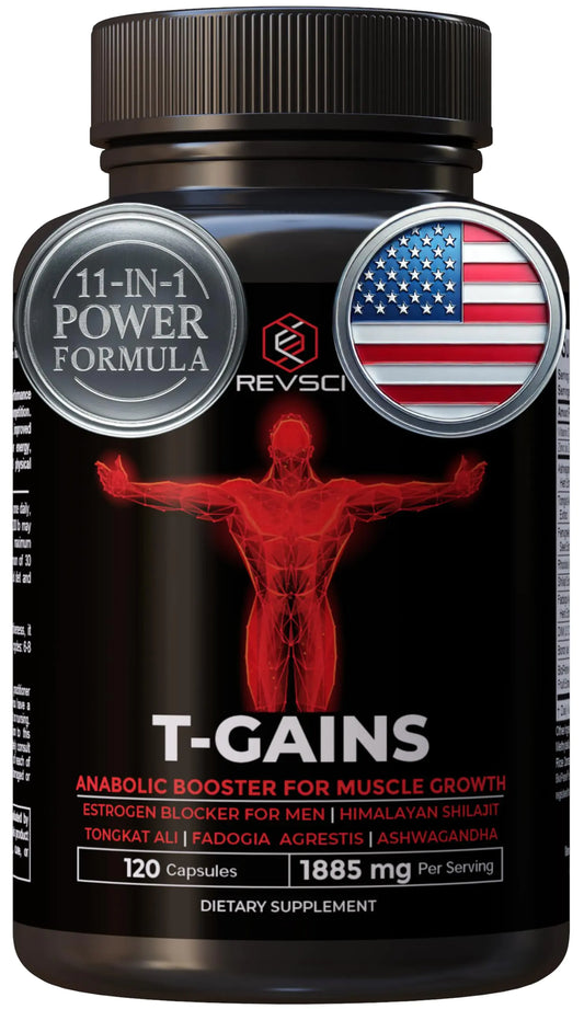 Anabolic Booster & Muscle Builder for Men Total GAINS Muscle Growth & Estrogen Blocker for Men Ashwagandha Shilajit for Men Fadogia Agrestis Tongkat Ali for Men HGH Supplements for Men 120 Count