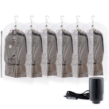 TAILINK Hanging Vacuum Storage Bags with Electric Pump 6 Pack (41.3 x27.6 inch) Vacuum Seal Bags for Clothing Garment Bags for Short Clothses Jacket Suits Dresses Closet Organizer Space Saving