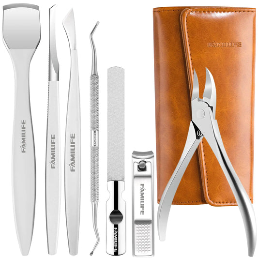 Famlife 7-Piece Professional Pedicure Kit with Toenail Scissors Cuticle Trimmer Nail File Pedicure Knife BladeStainless Steel Tools Ingrown Toenail Removal Kit for Nail Care