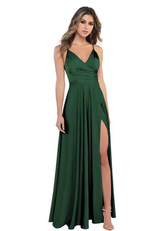 LIKESEEDD Emerald Green Satin Bridesmaid Dresses for Wedding Spaghetti Strap Corset Prom Formal Dress Size 6
