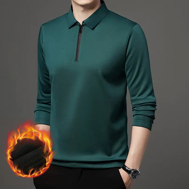 Thickened Fleece-lined Half Zipper Polo Shirt for Men