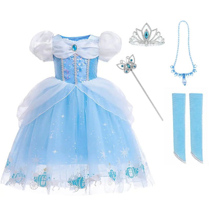 DLLYING Cinderella Dresses for Girls Little Kids Toddler Princess Fancy Dress Up Clothes + Accessories Halloween Christmas Carnival Role Play Birthday Party Cosplay Costume Blue 5-6 Years