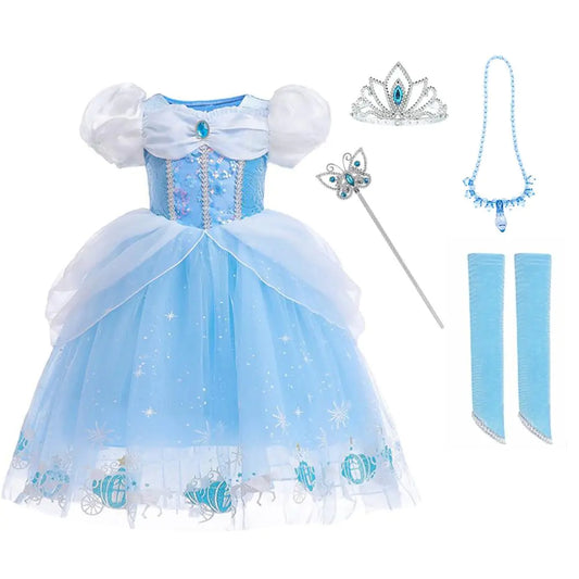 DLLYING Cinderella Dresses for Girls Little Kids Toddler Princess Fancy Dress Up Clothes + Accessories Halloween Christmas Carnival Role Play Birthday Party Cosplay Costume Blue 5-6 Years