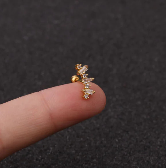 Stainless Steel Star Zirconia Screw Earrings (Pierced)