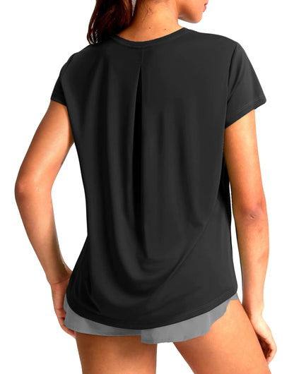 SANTINY Short Sleeve Workout Tops for Women Loose Fit Yoga T-Shirts Lightweight Breathable Running Athletic Tee Shirts (Black_L)