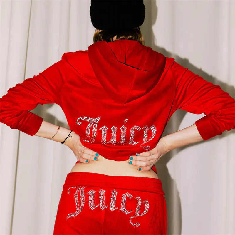 2022 Autumn Winter Fashion Rhinestone Velour Tracksuit