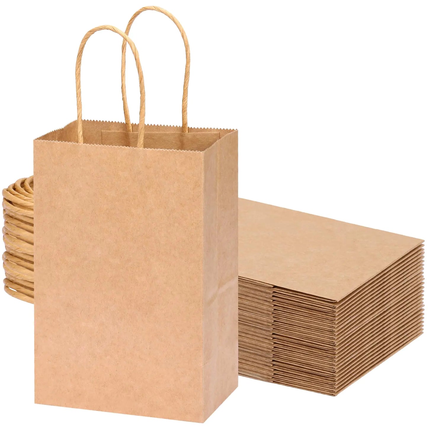 OUTUXED 25pcs Gift Bags 5.25x3.2x8 Small Paper Gift Bags Kraft Paper Bags with Handles Bulk Shopping Bags Retail Bags for Small Business Birthday Wedding Party Favor Bags Merchandise Bags Brown