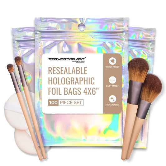 COSMOSTARART 100 Pack Mylar Bags Holographic Bags Resealable Bags Little Bags Jewelry Packaging for Small Business Bracelet Bags Resealable Bags for Small Business (4"x6")