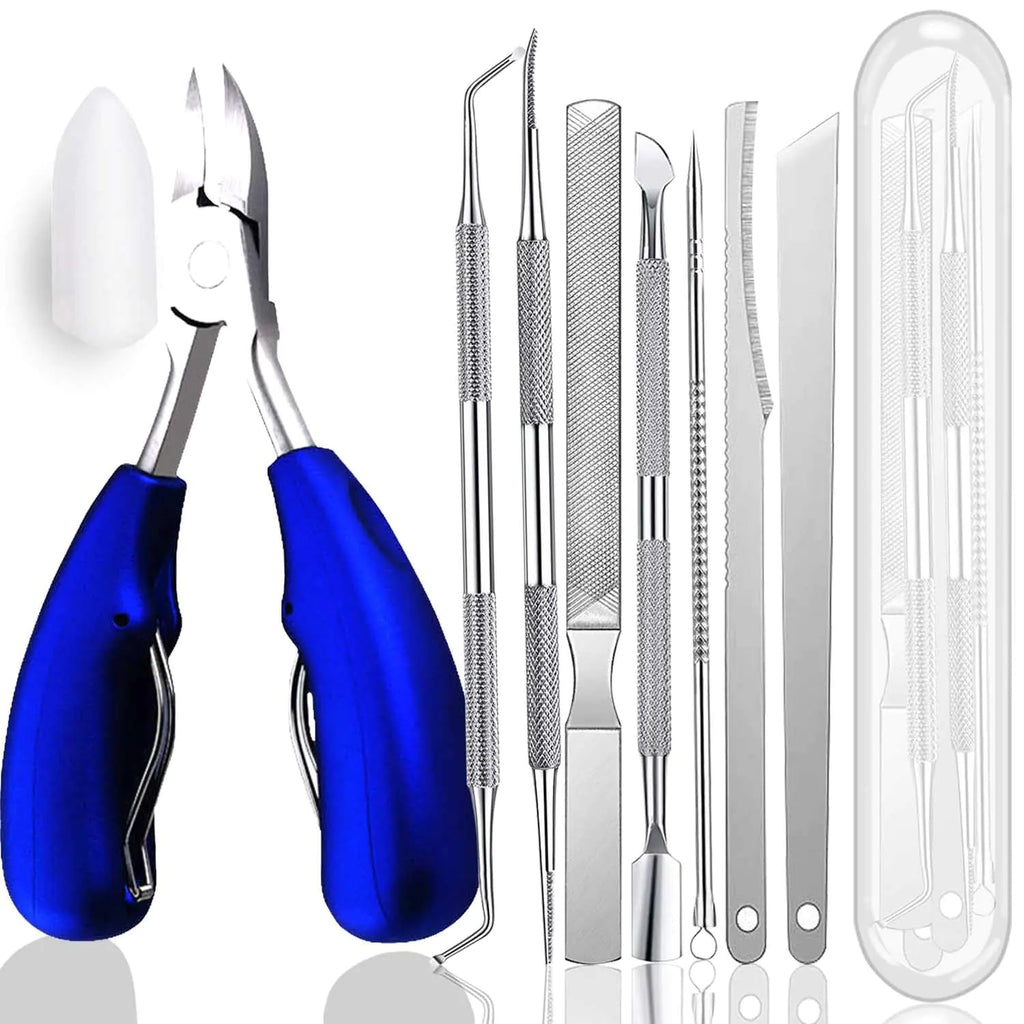 10pcs Ingrown Toenail Pedicure Tool Kit Professional Surgical Stainless Steel Ingrown Toenail Removal Treatment for Nail Correction Polish Pain Relief (Blue)