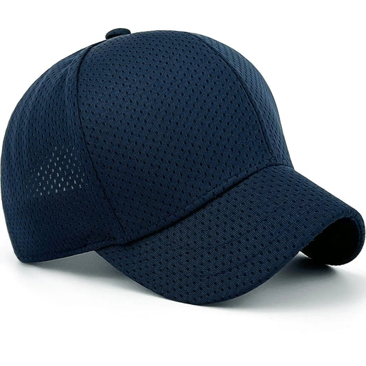 Masktide Running Short Bill Hats for Men Constructed Short Brim Hats for Men Baseball Cap Full Mesh Short Bill Hats for Women Ponytail Short Bill Cap Small Breathable Short Brim Cap Cotton Navy Blue