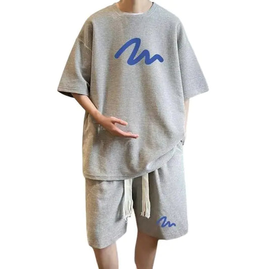 Men's Oversized Waffle Tracksuit with Shorts Set