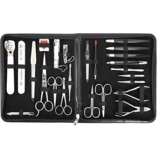 3 Swords Germany - Brand Quality 23 Piece Manicure Pedicure Grooming kit Set for Professional Finger & Toe Nail Care Tweezers File Clipper Fashion Leather case in Gift Box Made by 3 Swords (0293)