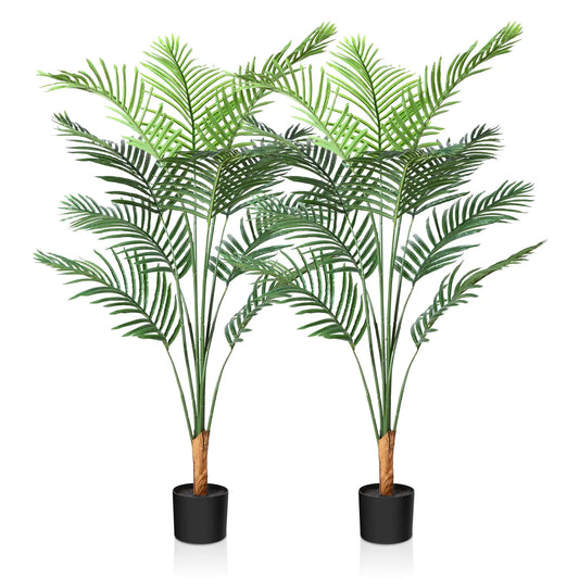 CROSOFMI Artificial Areca Palm Tree 4.5Ft Fake Tropical Palm PlantPerfect Faux Dypsis Lutescens Plants in Pot for Indoor Outdoor Home Office Garden Modern Decoration Housewarming Gift2Pack