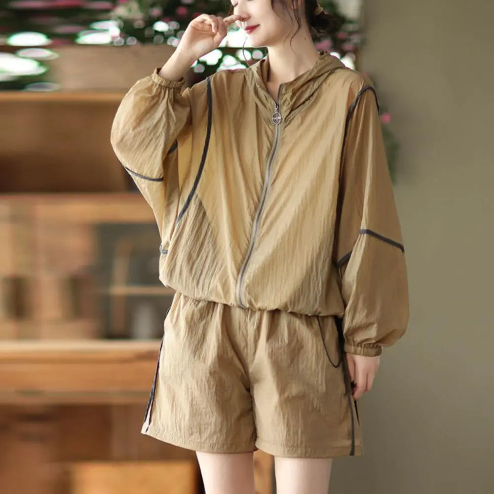 Women's Sun Protection Hooded Tracksuit with Zipper
