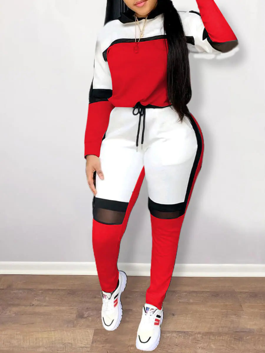 Plus Size Women’s Two-Piece Patchwork Tracksuit Set
