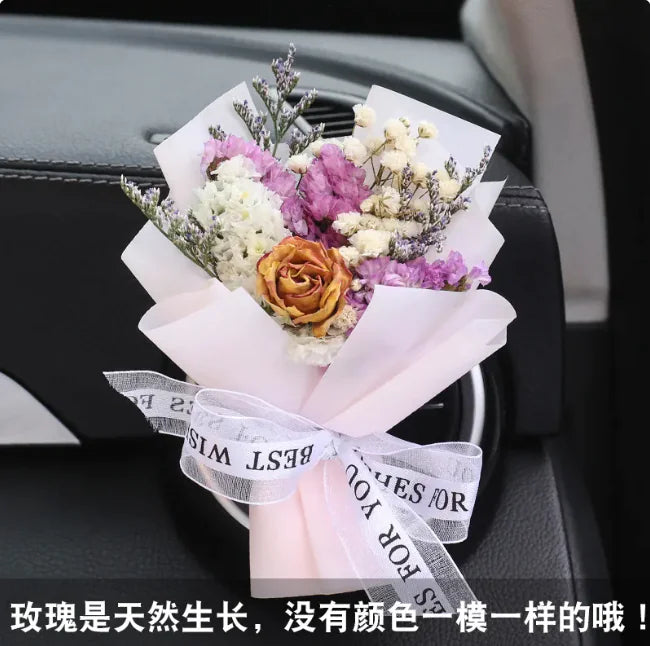 Car Vent Aromatherapy Perfume with Handmade Eternal Dried Rose Bouquet