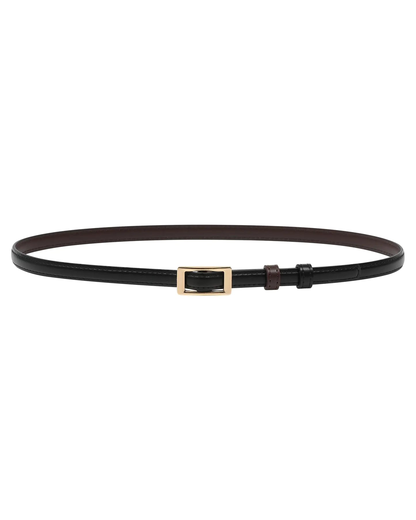 AWAYTR Skinny Reversible Leather Belt - Hole Free Belt for Women Jeans Dress Thin Waist Belt for Ladies with Gold Buckle(Black/Coffee100cm)