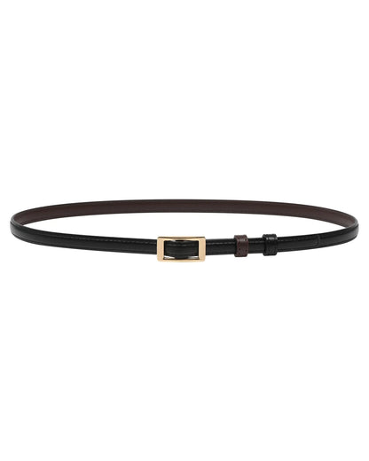 AWAYTR Skinny Reversible Leather Belt - Hole Free Belt for Women Jeans Dress Thin Waist Belt for Ladies with Gold Buckle(Black/Coffee100cm)